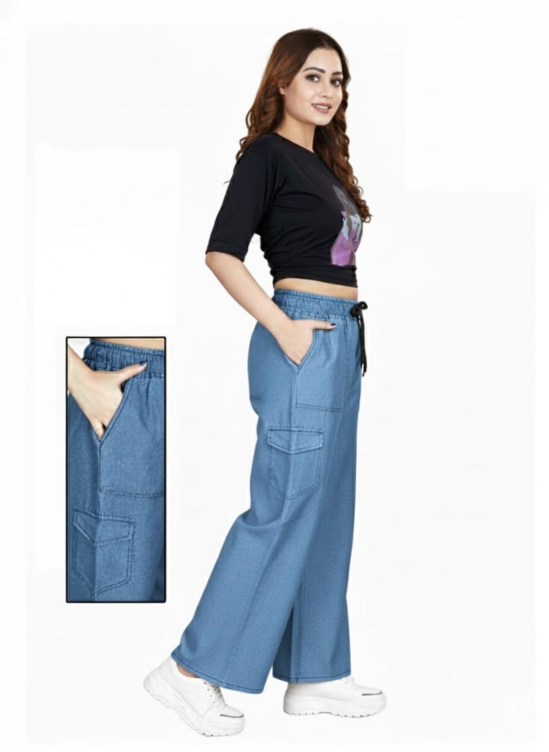 VIG TRENDS Women's Cargo Pants with Drawstring, Wide Leg Casual Trousers with 4 Side Pockets - Image 2
